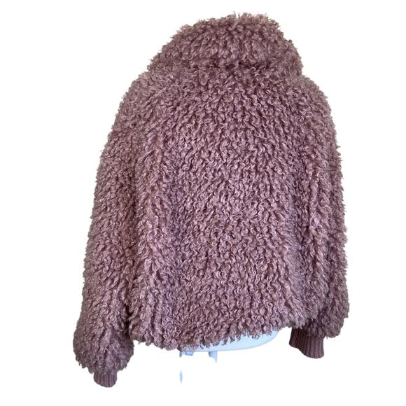 Zara TRF Sz S Faux Shearling Bomber Jacket in Mauve Fuzzy Zip-up Boho Warm - Picture 5 of 16